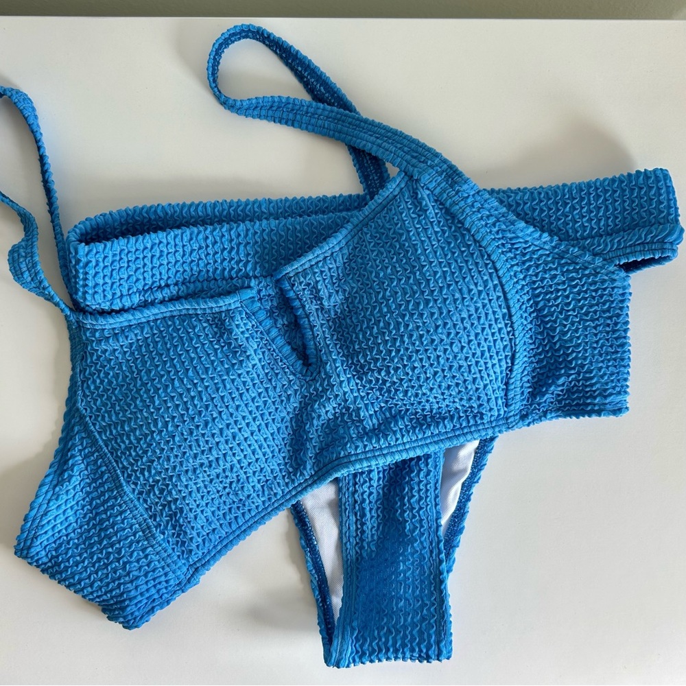 NWT SHEIN Textured Blue High Waist Bikini Set